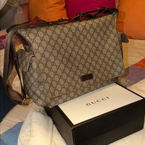 Gucci Monogram Tan Baby/Messenger Bag
